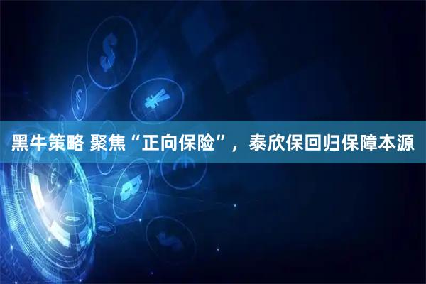 黑牛策略 聚焦“正向保险”，泰欣保回归保障本源